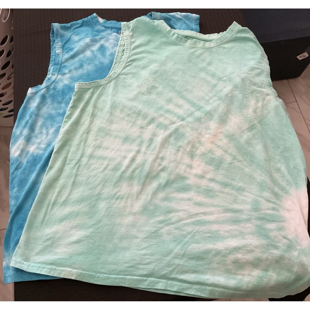 Lot Of 2 Kingsize Shirts Mens Big 2X Blue Tie Dye Sleeveless Tank Tees